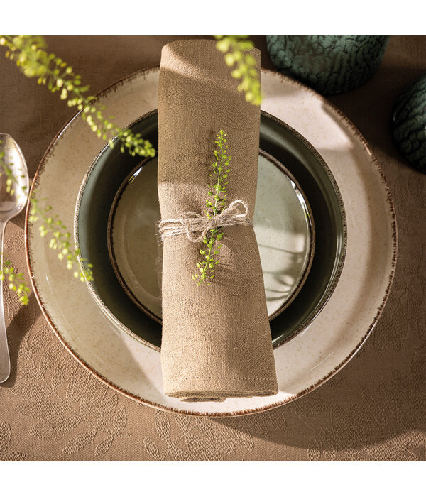 Le Jacquard Français gecoat tafellinnen Vegetal mood avocat, 100% katoen, vanaf