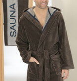 Cawö heren badjas met kapuchon bruin (mokka), Doubleface 831 (31)