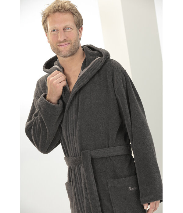 Cawö heren badjas met kapuchon donker grijs, Sauna Time 833, basalt (77)