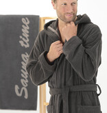 Cawö heren badjas met kapuchon donker grijs, Sauna Time 833, basalt (77)