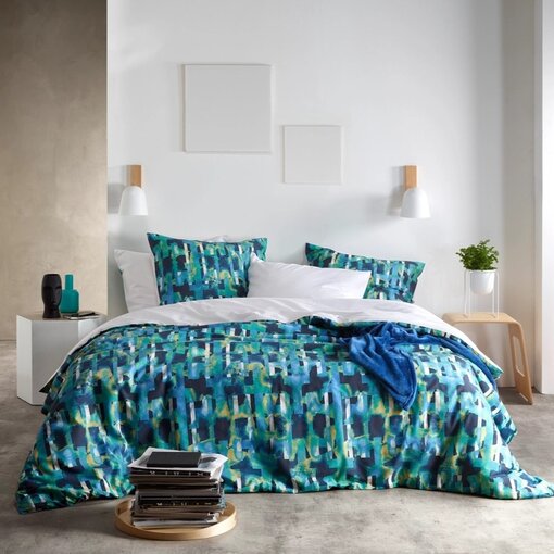 De Witte Lietaer dekbedovertrekset Checkered sea green 180TC, vanaf