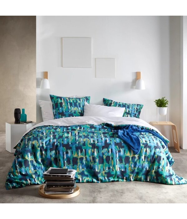 De Witte Lietaer dekbedovertrekset Checkered sea green 180TC
