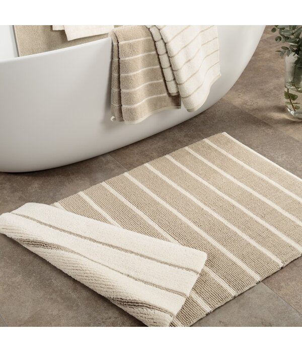 Cawö zandkleurige gestreepte badmat Balance 1008, natur (33)
