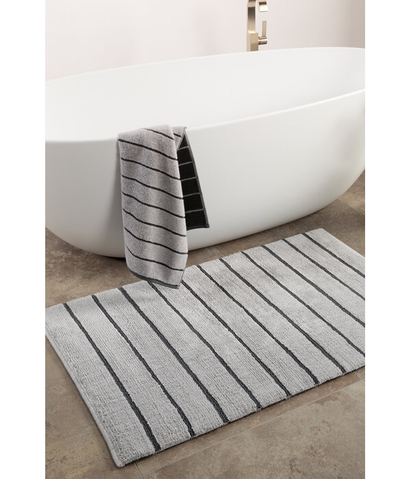 Cawö zilver grijs gestreepte badmat Balance 1008, platin (77)
