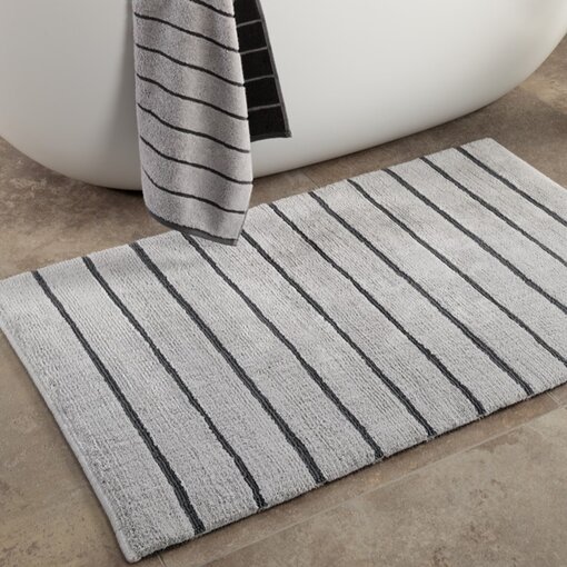 Cawö zilver grijs gestreepte badmat Balance 1008, platin (77)