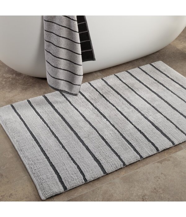Cawö zilver grijs gestreepte badmat Balance 1008, platin (77)