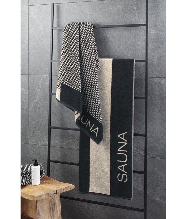 Cawö zwart - zand gestreepte saunalakens Natural Blokstreep 6221, schwarz (39)