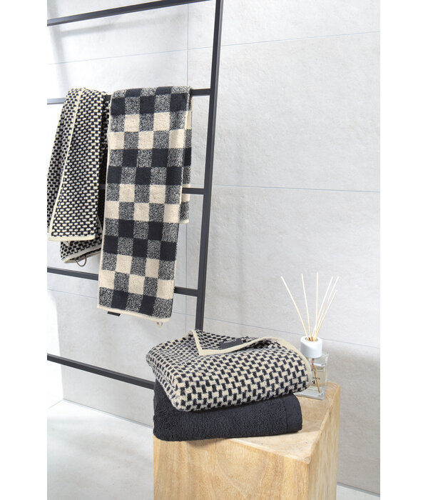 Cawö zwart - beige handdoekenlijn Natural Check 6217
