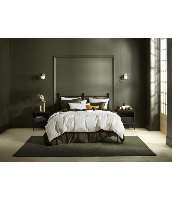 De Witte Lietaer offwhite met groene streep dekbedovertrekset Chiara winter moss 200TC