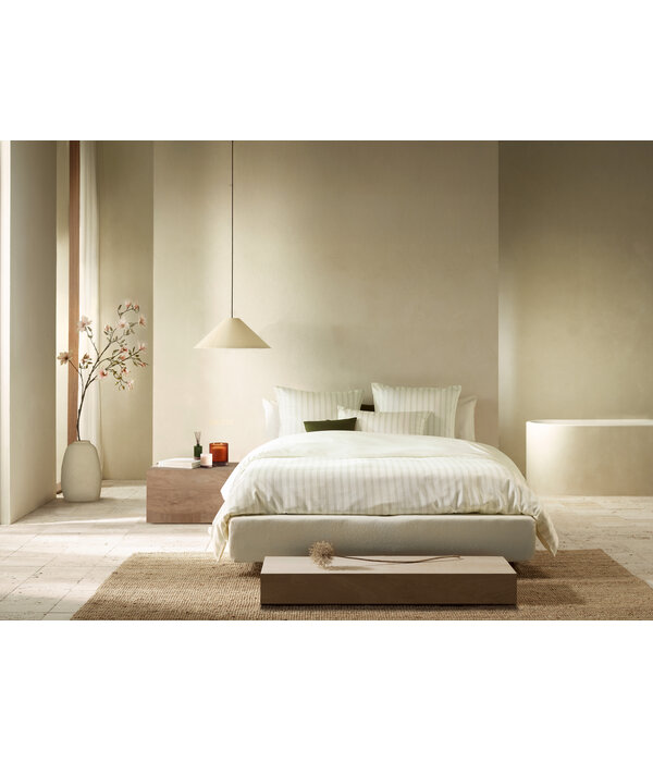 De Witte Lietaer offwhite met groene streep dekbedovertrekset Chiara winter moss 200TC