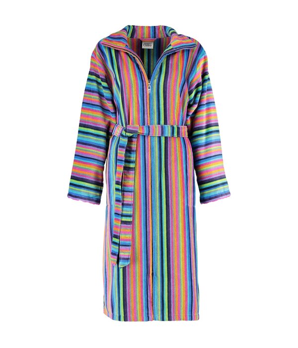 Cawö dames badjas multicolor 1456 kleurrijk (14), licht velours, 2-weg rits
