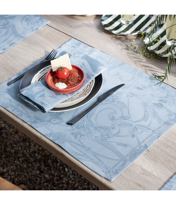 Le Jacquard Français Tivoli blue tafellinnen, 100% gekamd linnen