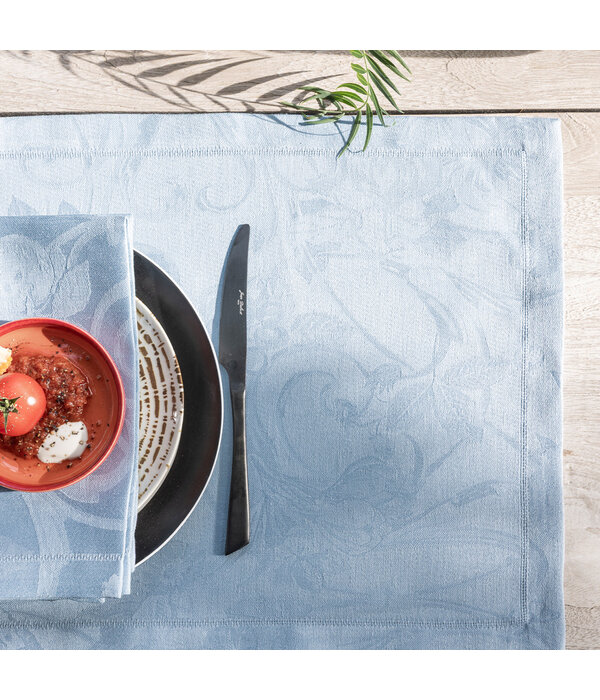 Le Jacquard Français Tivoli blue tafellinnen, 100% gekamd linnen