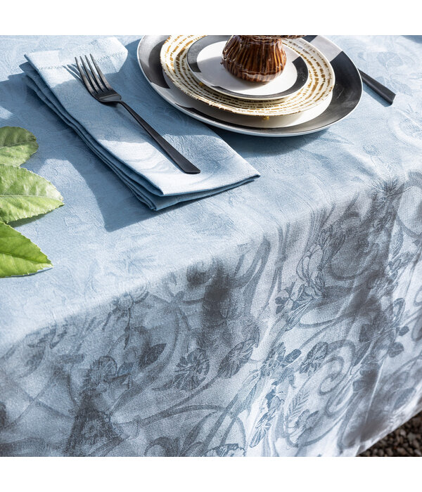 Le Jacquard Français Tivoli blue tafellinnen, 100% gekamd linnen