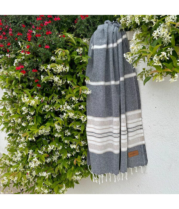 Fashion4Wellness Hamamdoek Sea Me black beige - 95x200 cm
