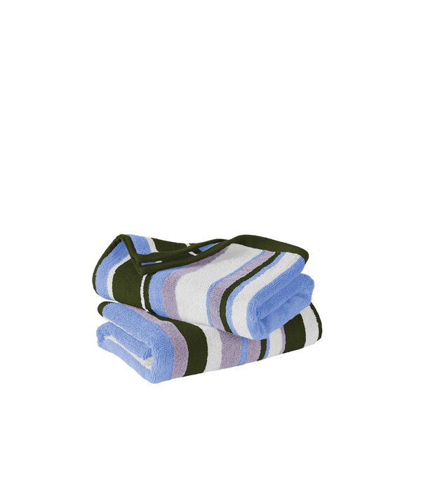 De Witte Lietaer Ophelia Khalilia  gestreepte handdoekenlijn met lila - khaki - wit - sky blue