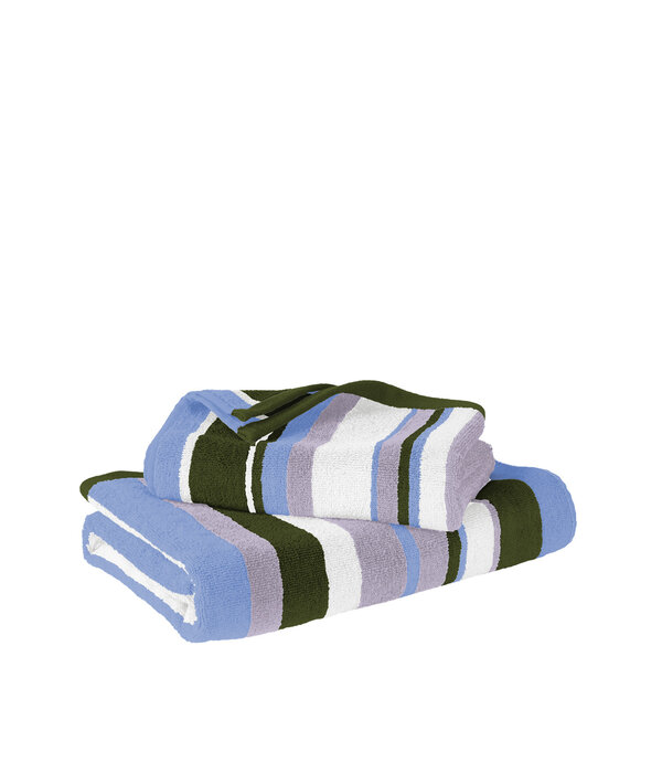 De Witte Lietaer Ophelia Khalilia  gestreepte handdoekenlijn met lila - khaki - wit - sky blue