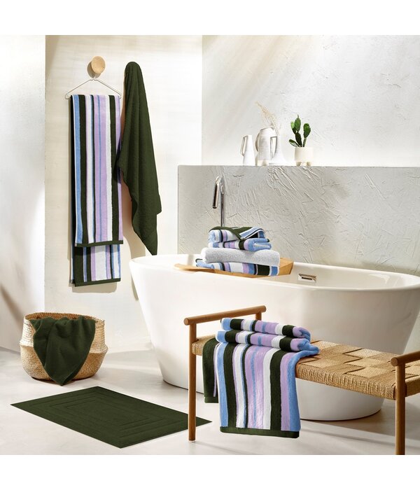 De Witte Lietaer Ophelia Khalilia  gestreepte handdoekenlijn met lila - khaki - wit - sky blue