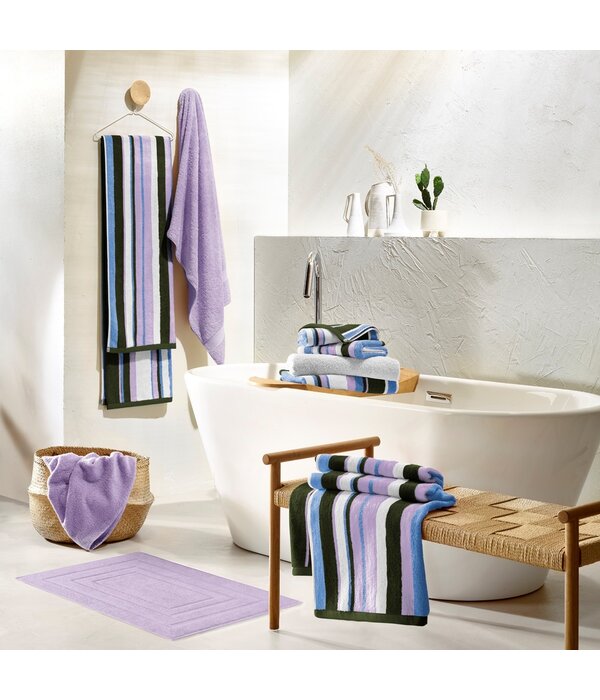 De Witte Lietaer Ophelia Khalilia  gestreepte handdoekenlijn met lila - khaki - wit - sky blue