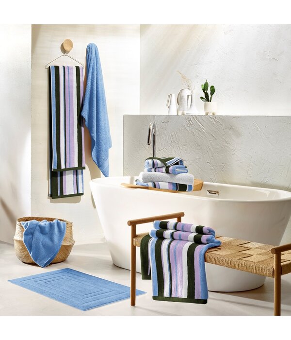 De Witte Lietaer Ophelia Khalilia  gestreepte handdoekenlijn met lila - khaki - wit - sky blue