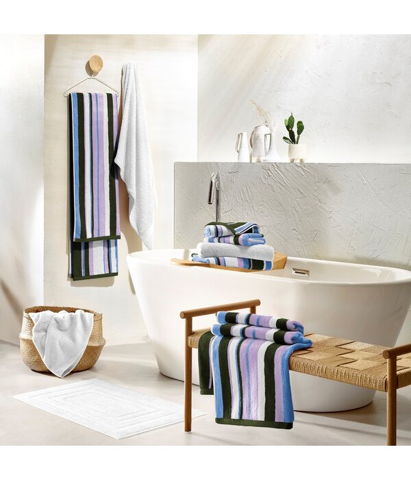 De Witte Lietaer Ophelia Khalilia  gestreepte handdoekenlijn met lila - khaki - wit - sky blue