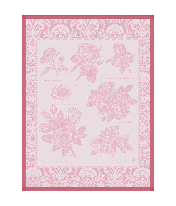 Le Jacquard Français theedoek Jardin des Roses pink