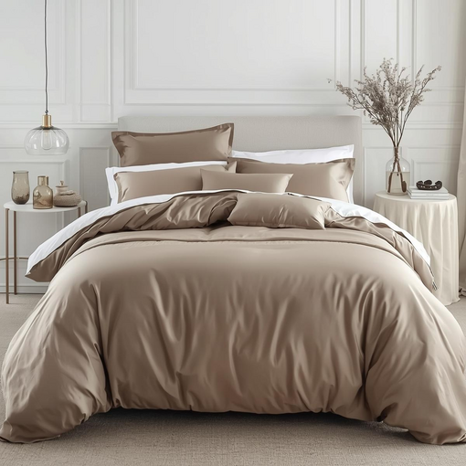 Bonnanotte taupe dekbedovertrekset York aarde, katoen satijn 300TC, vanaf