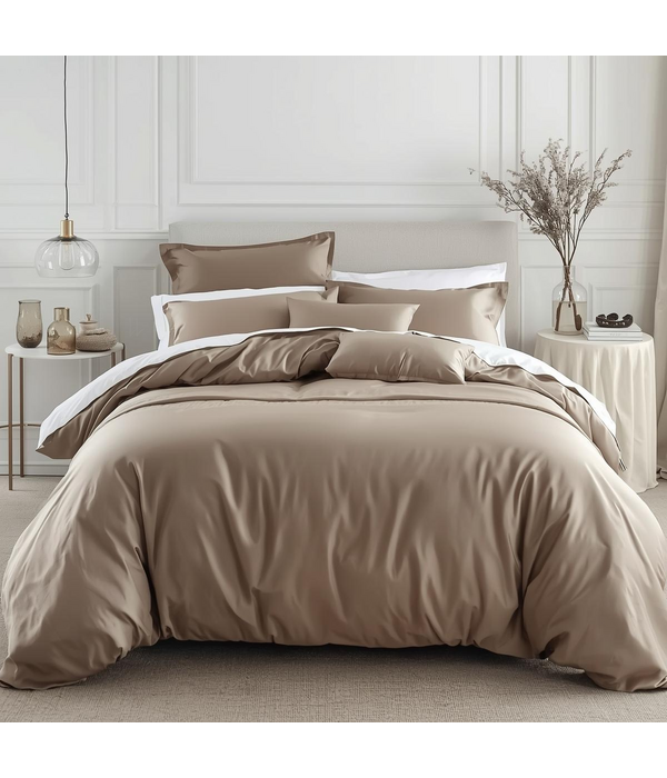 Bonnanotte taupe dekbedovertrekset York aarde, katoen satijn 300TC