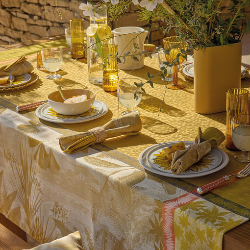 Le Jacquard Français gecoat tafellinnen Sinharaja yellow, 100% katoen, vanaf