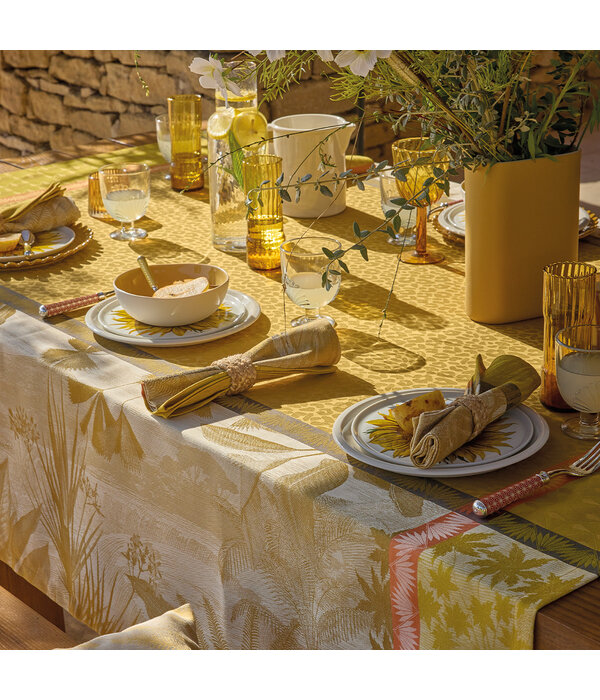 Le Jacquard Français gecoat tafellinnen Sinharaja yellow, 100% katoen