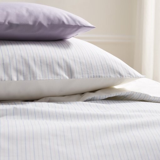 De Witte Lietaer gestreepte dekbedovertrekset Lola sky blue lila 180TC, vanaf