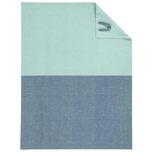 Cawö theedoek halflinnen Cuisine Duo 535, mint/blauw (014), 50x70 cm