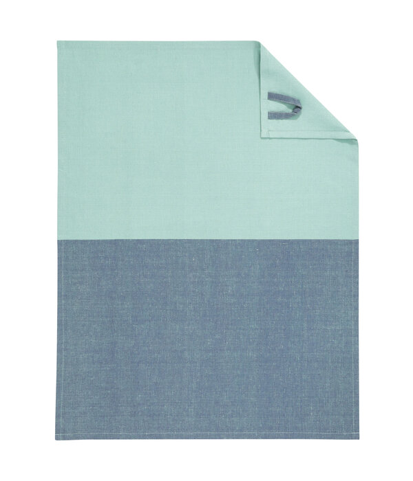 Cawö theedoek halflinnen Cuisine Duo 535, mint/blauw (014), 50x70 cm