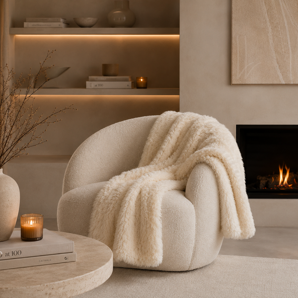 luxe fluffy plaid Lune beige