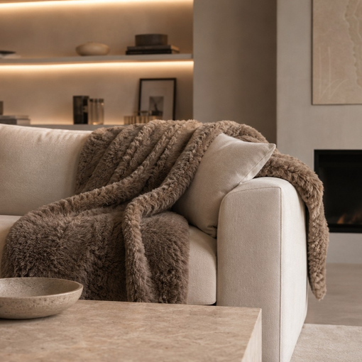 Bonnanotte luxe fluffy plaid Lune taupe