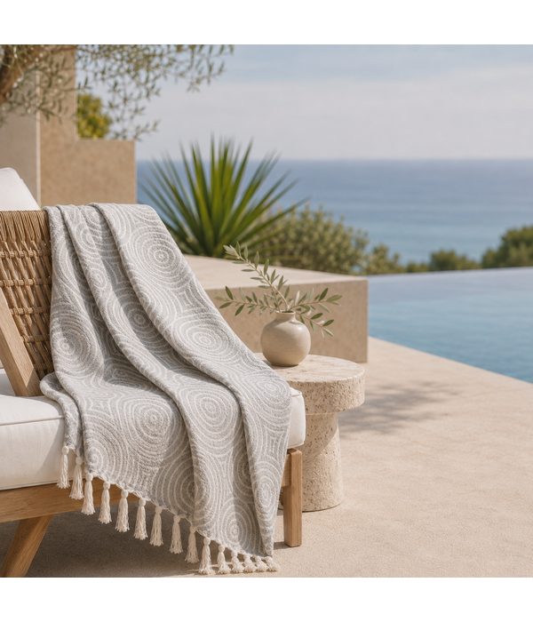 Lantara beige grijze hamamdoek Cirkels grey