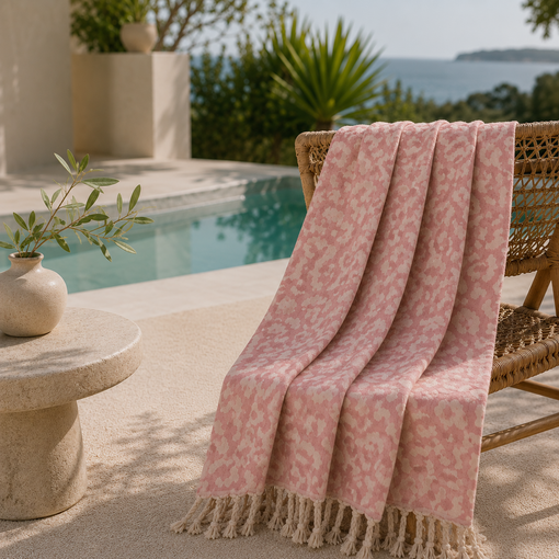 Lantara roze-beige  hamamdoek Panter, oudroze