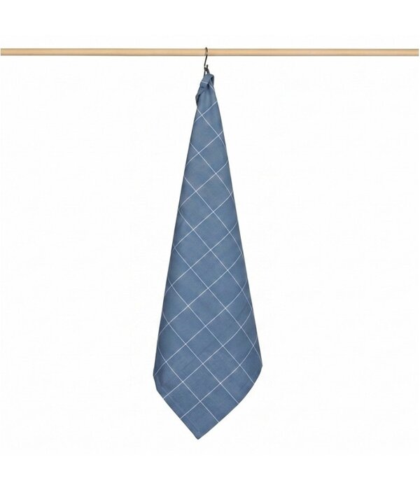 Jorzolino grijsblauwe theedoek Check XL, grote ruit, 65x65 cm