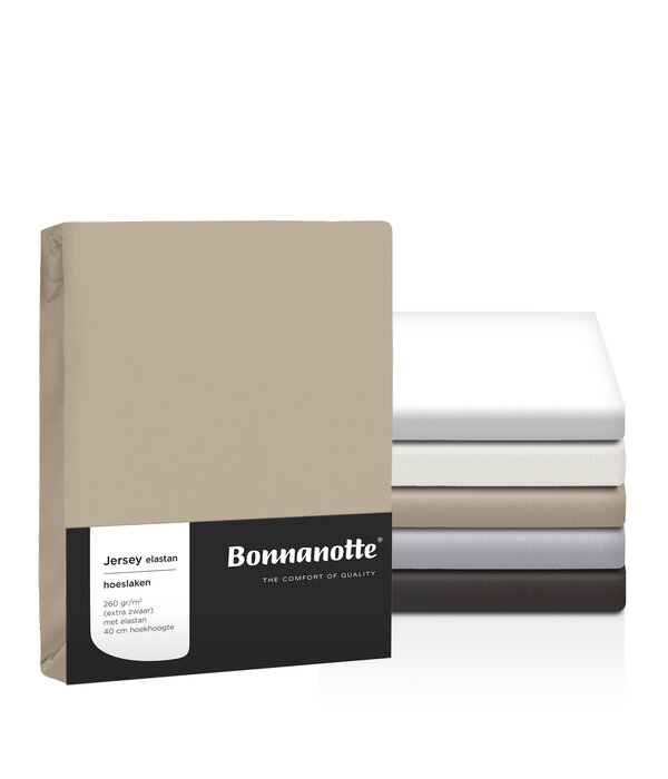 Bonnanotte taupe strijkvrij jersey hoeslakens met elastan (260 gr/m²)