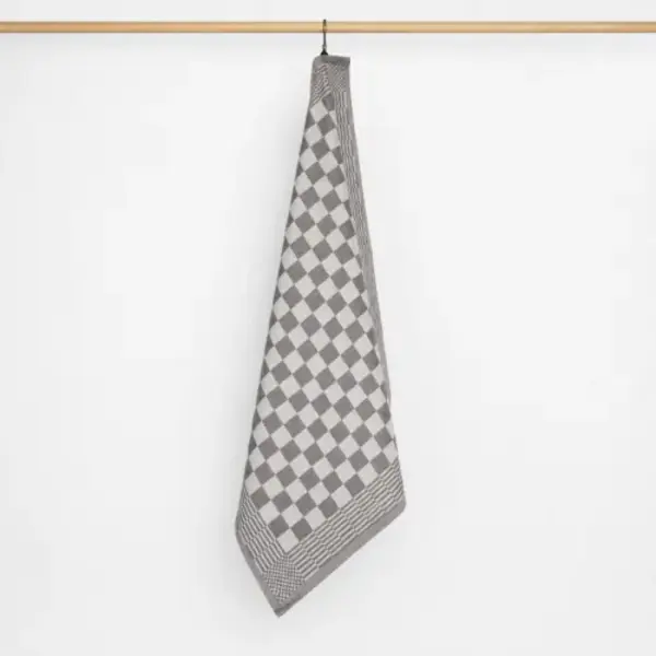 grijze theedoek Check BBQ, kleine ruit, 65x65 cm
