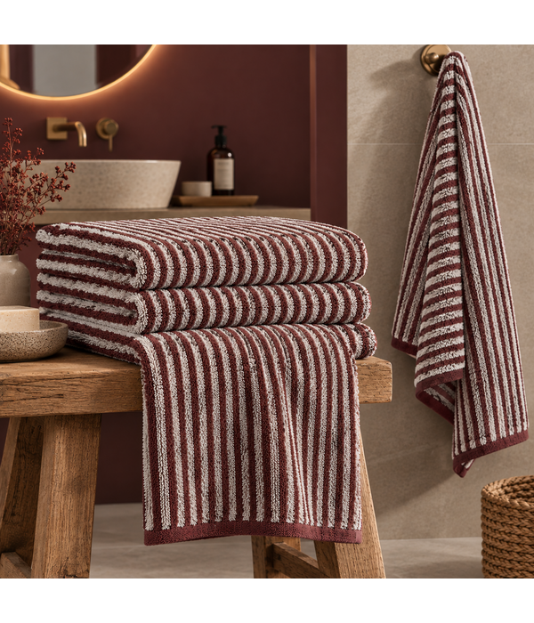 Cawö burgundy handdoekenlijn Two-Tone Stripes 480 bordeaux (23)