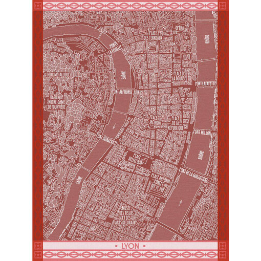 Le Jacquard Français theedoek A Vol d’Oiseau Lyon red