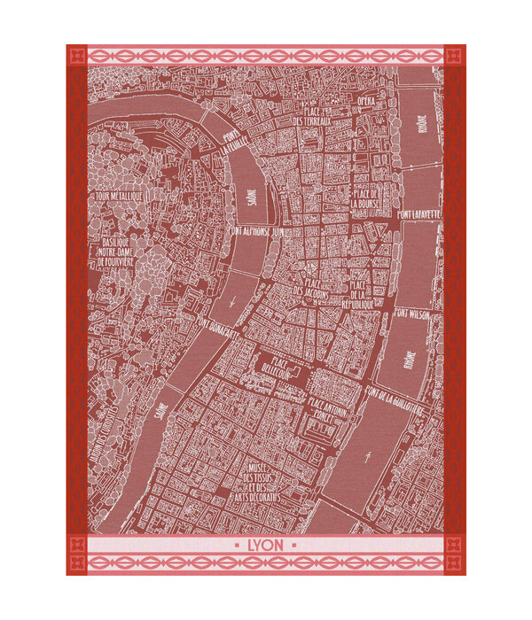 Le Jacquard Français theedoek A Vol d’Oiseau Lyon red