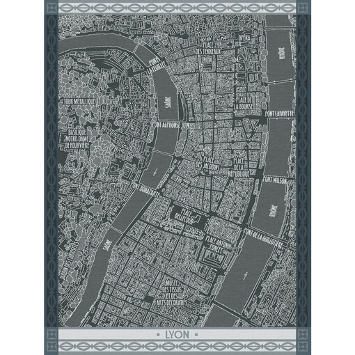 Le Jacquard Français theedoek A Vol d’Oiseau Lyon black