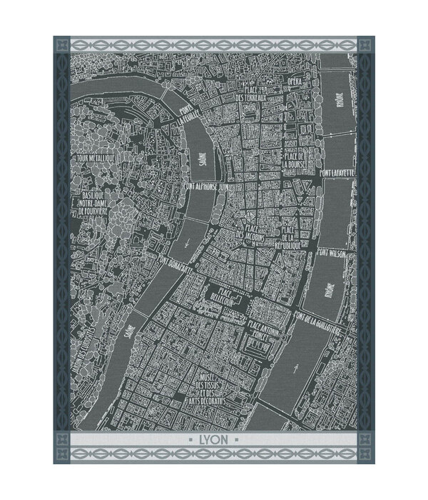 Le Jacquard Français theedoek A Vol d’Oiseau Lyon black