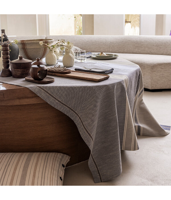 Le Jacquard Français Dune blue tafellaken, 92% katoen en 8% linnen