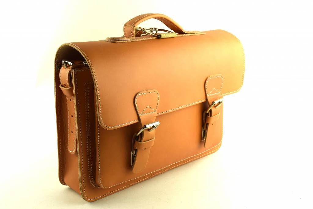 102203 naturel, prachtige vintage lederen schooltas, boekentas