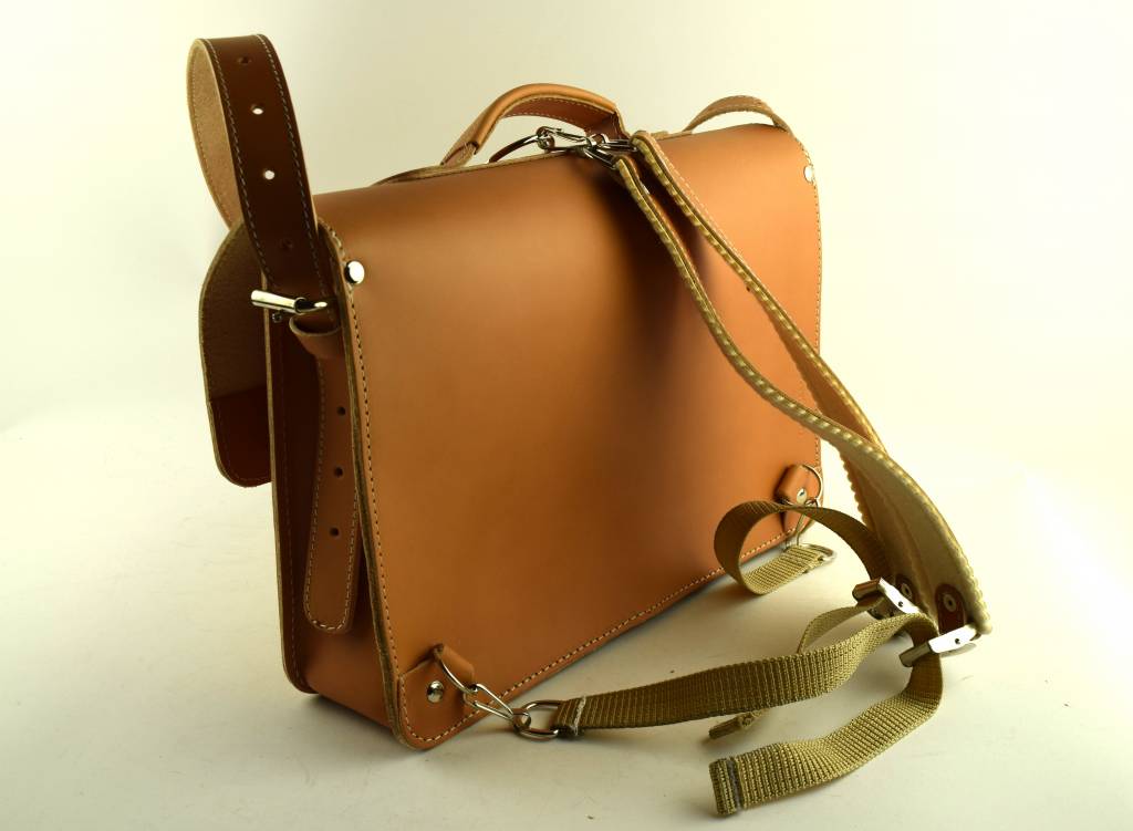 102203 naturel, prachtige vintage lederen schooltas, boekentas