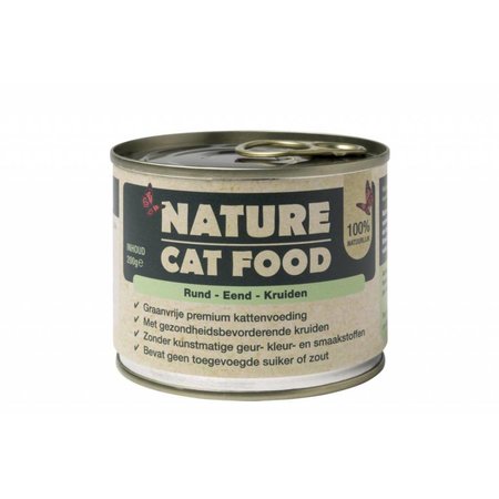 Nature Catfood TIJDELIJK NIET LEVERBAAR!! Nature Cat Food blikvoer met rund, eend en kruiden