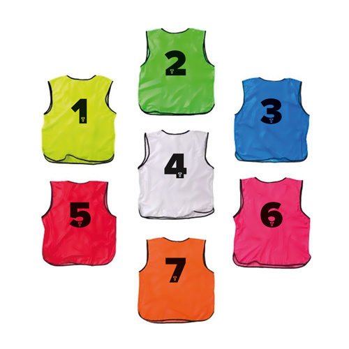 Gilets d'entraînement lot de 12 pièces, numérotés en 7 couleurs et 3 tailles